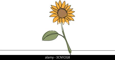Durchgehende einzeilige Zeichnung der Sonnenblume, Linie Art Vektor Illustration Stock Vektor