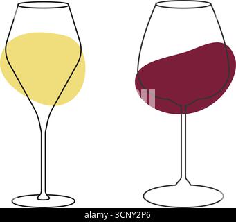 Outline Weinkelche mit abstrakten weißen und roten Flecken Piktogramm mit Weinsymbolen im minimalistischen Design. Isolierte Vektor-Illustration jammern Tag Themen Gruß Menü Karten Poster, Banner, Preis, Faltblatt Stock Vektor