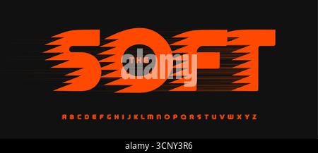 Dynamisches Cyberpunk-Alphabet, auffällige Geschwindigkeitsbuchstaben, schnelles Startup-Logo, betonte Überschrift, actionreiche futuristische Esport-Typografie, moderne Science-fiction-Schrift Stock Vektor