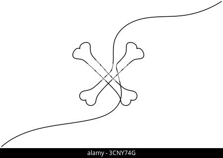 Zwei schwarze Hundeknochen kreuzten sich mit abstrakten, gekrümmten Linien auf weißem Hintergrund Stock Vektor