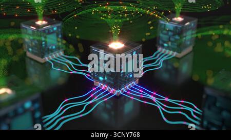 Data Center Education KI Big Cloud Cyber Digital 3D-Rendering Stockfoto