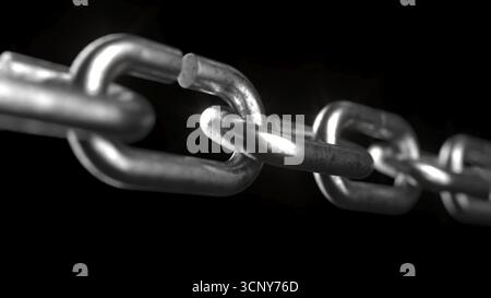 Schwere Vintage-Metallkette auf schwarzem BG 3D-Rendering Stockfoto