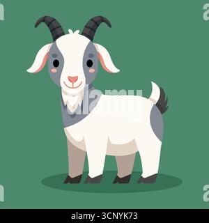 Niedliche Ziegenvektor-Illustration. Diese entzückende Ziege im Zeichentrickstil ist ideal für Kinderdesigns, Projekte mit Bauernhöfen, Lehrmaterialien und Anim Stock Vektor
