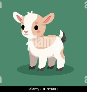 Niedliches Kind Ziege Vektor Illustration. Eine süße Ziege im Kindercartoon-Stil. Ideal für Kinderdesigns und Projekte mit Bauernhöfen. Lustig und verspielt, Stock Vektor