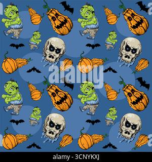 Halloween Doodle nahtloses Muster - Vektor-Illustration Stock Vektor