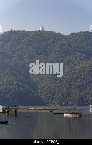 Pokhara World Peace Pagoda Lake View Nepal Stockfoto