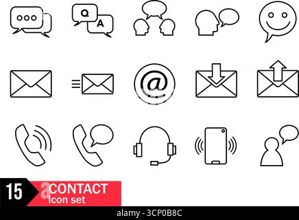15 Kontaktieren Sie uns mit schwarzen Symbolen Stock Vektor