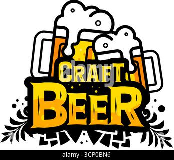 Craft Bier Etikett oder Logo mit Bechern - Vektor Illustration Stock Vektor
