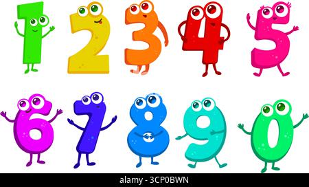 Satz von lustigen Zeichentricknummern 0-9 - Vektor-Illustration Stock Vektor