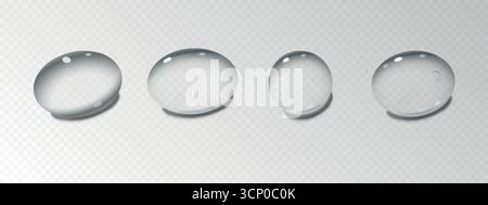 Realistische Kollagenserumtröpfchen. Set aus verschiedenen Geltropfen, isoliert auf transparentem Hintergrund Stock Vektor