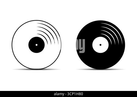 Zwei Schallplatten nebeneinander: Weiße und schwarze Contrast Music Discs Illustration. Stock Vektor