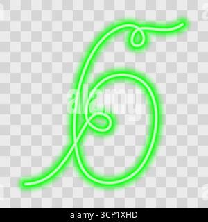 Neonglühende Nummer sechs eine durchgehende Linie minimalistisches Line Art Design Neujahrsdatum oder Bar-Dekor. Isolierte Vektor-Illustration Bar oder Neujahr thematische Karten Party Einladung Banner, Faltblätter, Etikett, Tag Stock Vektor