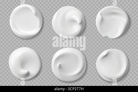 Realistische Hautpflege weiße Creme oder kosmetische Farbmuster von Make-up-Abstrichen, Vektor-Set. Weißes Creme-Swatch mit glänzender cremiger Textur von Lotion Gel Tropfen oder Gesichtsmaske, Hautpflege Make-up und Feuchtigkeitscreme Stock Vektor