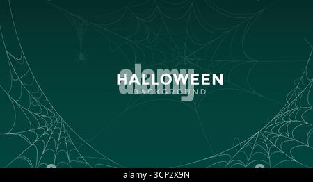 Dunkelgrüner Halloween-Hintergrund mit Spinnennetz-Muster, Vektor-Vorlage für Feiertagsdesign Stock Vektor