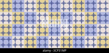 Nahtloses Retro-Muster in Pastellblau und Gelb mit dekorativem Blumenmuster Stock Vektor