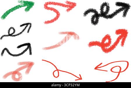 Digital Hand Gezeichnet Curved Arrows Collection Bunte Vektorset Stock Vektor