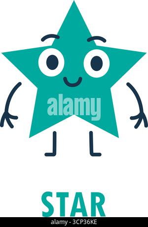 Cartoon-Star-Form mit glücklichem Gesicht, Armen und Beinen. Niedliche geometrische Charakterillustration für die Bildung und das Lernen von Kindern Stock Vektor