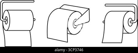 Toilettenpapiere mit Umrisssymbolen aus Metall. Toilettenpapier, Servietten, Tücher und andere Hygieneprodukte. Vektorabbildung Stock Vektor