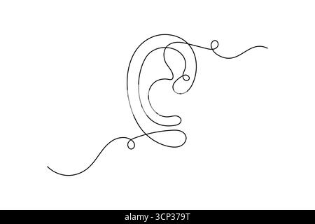 Ohr-Symbol eine Linie Kunst minimalistischer Umriss Vektor isolierte abstrakte Design-Illustration Stock Vektor