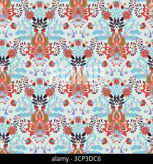 Nahtloses Muster Im Folk-Stil Mit Blumenmuster Stock Vektor