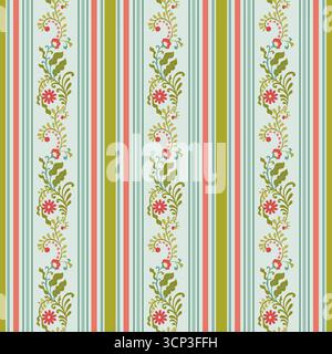 Nahtloses Muster Mit Pastellstreifen Und Blumenmuster Stock Vektor