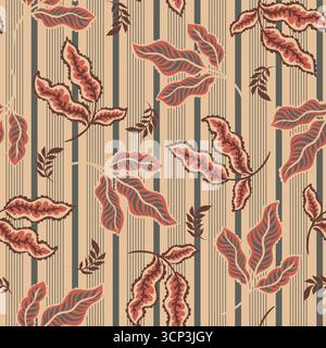 Gestreiftes Nahtloses Muster Mit Zierblattmuster Stock Vektor