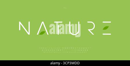 Umweltfreundliches Alphabet, Naturschrift für Clean Energy-Logo, umweltfreundliche Überschrift, minimales ökologisches Typografie, Farm Bio, agrotypografisches Design mit Stock Vektor