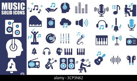 Musiksymbole Set | SVG- und PNG-Vektorpaket mit solidem Design Stock Vektor