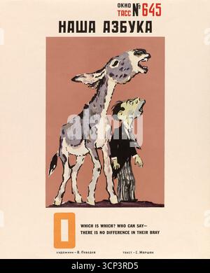 Unser ABC, das heißt, wer sagen kann, es gibt keinen Unterschied in ihrem bray. Karikaturen von Goebbels und Esel, die nebeneinander stehen. TASS-Poster. Lebedev-Kunstwerk. 2. Weltkrieg. Stockfoto