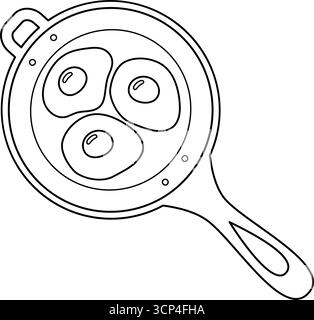 Umreißen Sie gebratene Eier mit Eigelb in der Pfanne mit Griffen Lebensmittelbezogene Inhalte minimalistisches Design-Symbol. Isolierte Vektor-Illustration Lebensmittelbezogene Inhalte und Werbung Menükarten, Preisschild, Flugblätter Stock Vektor