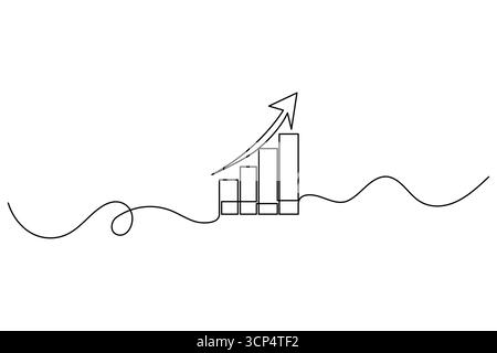 Balkendiagramm Geschäftswachstum kontinuierliche einzeilige Zeichnung und Balkendiagramm-Symbol für Wachstum einfache Umrissvektor-Illustration. Stock Vektor