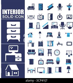 Home & Interior Design Solid Icons | Symbole Für Moderne Möbel Und Geräte Stock Vektor