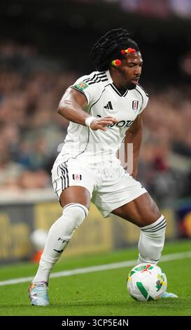 Fulham's Adama Traore beim dritten Spiel im Carabao Cup in Craven Cottage, London. Bilddatum: Dienstag, 23. September 2025. Stockfoto