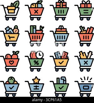 Illustrationen zum Symbolsatz des Warenkorbs Stock Vektor