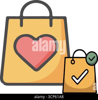 Einkaufstaschensymbol mit Herz und Häkchen Stock Vektor