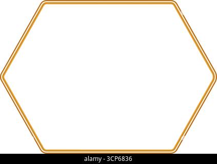 Goldener geometrischer, ornamentaler sechseckiger 3D-Rahmen. Luxuriöse, realistische polygonale Vignette. Vintage dekorative goldene Borte für Zertifikate, Auszeichnungen, Stempel, va Stock Vektor