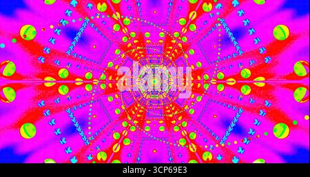 Helles und farbenfrohes abstraktes Design mit wirbelnden Formen und Mustern in Pink, Blau, Grün und Gelb. Die lebendigen Farben sorgen für ein fesselndes V Stockfoto
