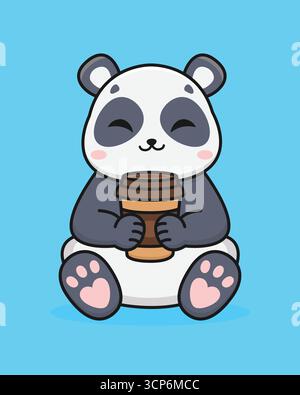 Niedlicher Cartoon-Panda mit einer Tasse Kaffee. Isolierter Hintergrund. Vektorabbildung. Stock Vektor