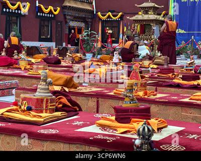 Nonnenkloster Anigongma, Dorf Gerima, Tagong (Lhagang), Autonome tibetische Präfektur Garzê, Sichuan, China. Stockfoto