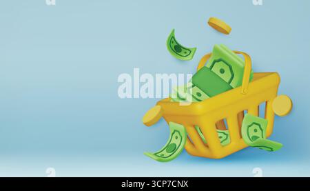 Goldmünzen mit Grünpapier-Dollar, Kassiererschecks. Realistisches 3D-Design im Cartoon-Stil. Finanzielle Investitionen der Unternehmen. Kreatives Konzept. Handel Stock Vektor