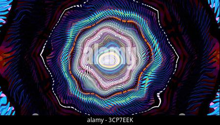 Leuchtende und lebendige Farben vermischen sich zu einem abstrakten Muster, das einer bunten Blume oder Spirale ähnelt. Das Design zeichnet sich durch weiche Linien und aus Stockfoto