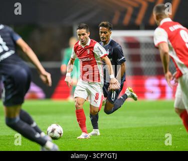 Braga, Braga, Portugal. September 2025. JOAO MOUTINHO vom SC Braga bei Action während des Spiels der UEFA Europe League 2025/26 zwischen SC Braga und Feyenoord am 24. September 2025 im Estadio Municipal de Braga, Braga, Portugal (Credit Image: © Miguel Lemos/ZUMA Press Wire) NUR ZUR REDAKTIONELLEN VERWENDUNG! Nicht für kommerzielle ZWECKE! Stockfoto