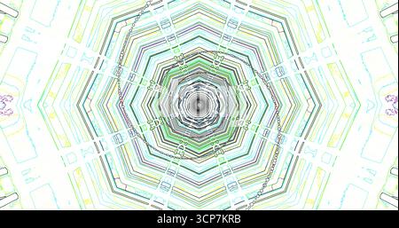 Wirbelnde Muster in leuchtenden Farben schaffen ein abstraktes geometrisches Design. Linien und Formen schneiden sich und bilden ein faszinierendes visuelles Erlebnis voller wi Stockfoto