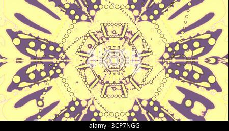 Dieses Design besticht durch leuchtende Farben und komplizierte Muster, die an eine Blume oder ein Mandala erinnern. Die Formen verschmelzen harmonisch und sorgen für eine einzigartige Optik Stockfoto