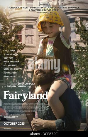 Fairyland (2023) unter der Regie von Andrew Durham mit Emilia Jones, Scoot McNairy und Geena Davis. Nach dem Tod ihrer Mutter navigieren ein Mädchen und ihr schwuler Vater durch die Künstlerin San Francisco und die AIDS-Krise. US-Poster NUR FÜR REDAKTIONELLE ZWECKE. Quelle: BFA/Lionsgate Stockfoto