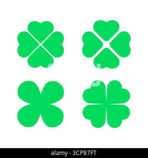 Kleeblatt-Vektor-Shamrock-Symbol. St. Patrick Luck Klee gutes irisches grünes Herz flaches Kleeblatt isoliertes Symbol Stock Vektor