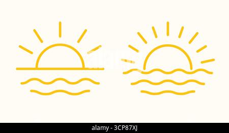 Sonnenaufgangsvektor mit Logo des Symbols Sun line. Böhmisches minimales Sonnenlicht-Logo Stock Vektor