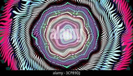 Bunte, wirbelnde Muster bilden ein kompliziertes Design, das das Auge auf sich zieht. Die lebendigen Farben und abstrakten Formen sorgen für einen fesselnden und hypnotischen Effekt Stockfoto