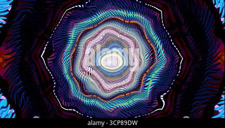 Leuchtende und lebendige Farben vermischen sich zu einem abstrakten Muster, das einer bunten Blume oder Spirale ähnelt. Das Design zeichnet sich durch weiche Linien und aus Stockfoto