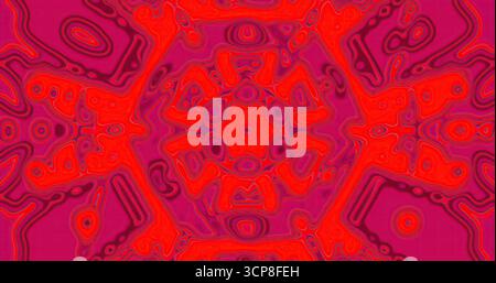 Dieses Kunstwerk besticht durch ein lebendiges abstraktes Design mit wirbelnden roten und violetten Mustern. Die komplizierten Formen erzeugen einen kaleidoskopischen Effekt, der t anzieht Stockfoto